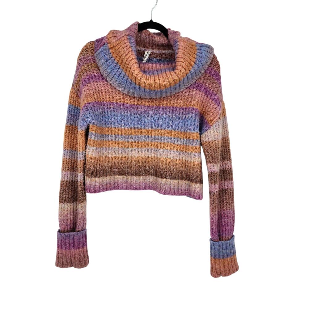 Anthropologie Pink Striped Turtleneck Pullover Knit Sweater Size Small